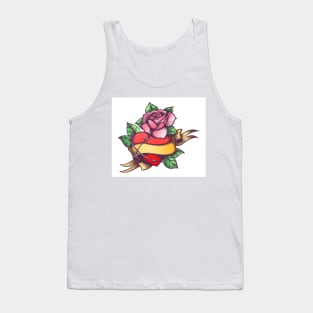 Heart and Rose Flower and Ribbon Tank Top